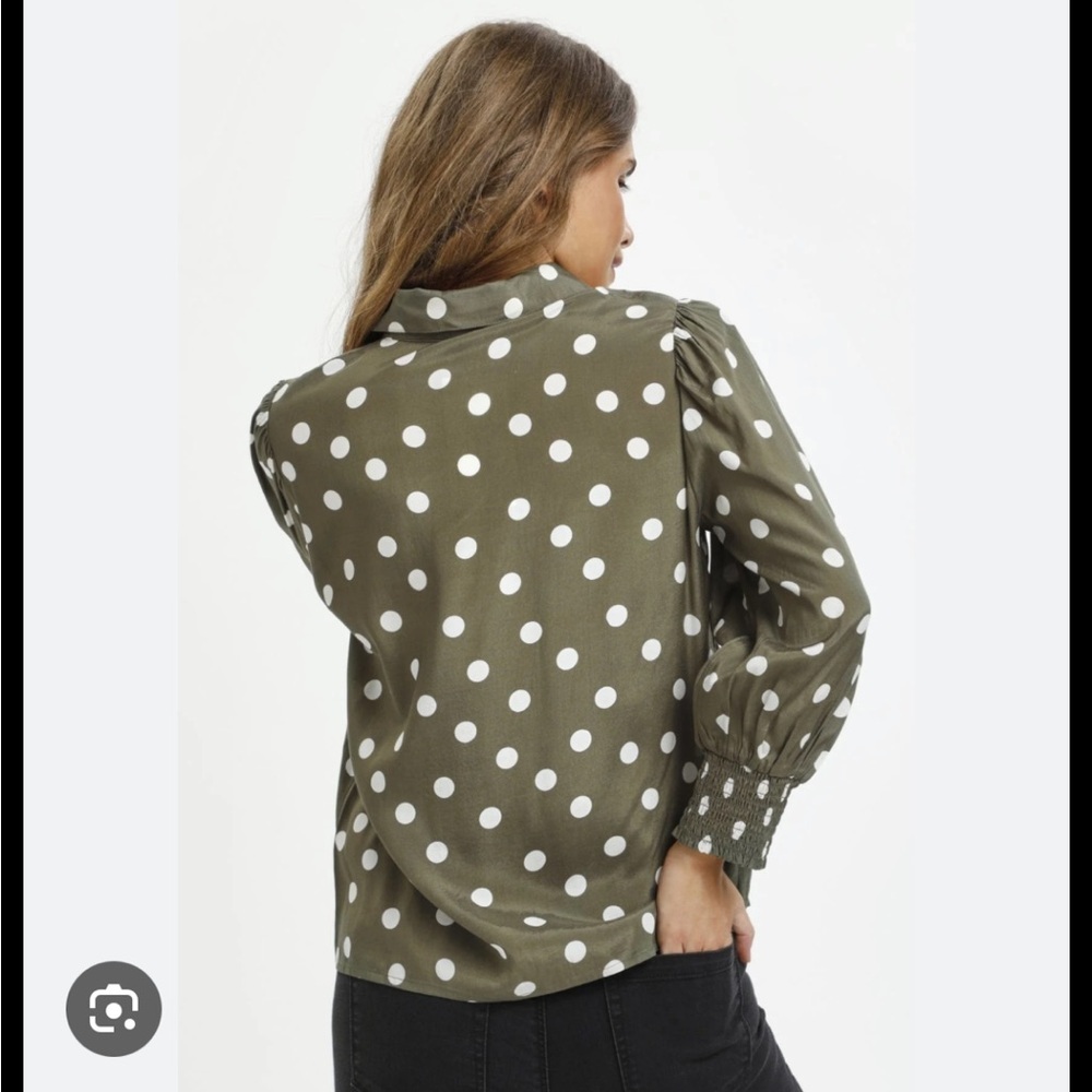 Kaffe Olive Polka Dot Blouse Size 36 Small -Medium - Picture 2 of 10
